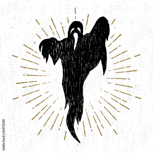 Hand drawn Halloween icon with a textured ghost vector illustration.