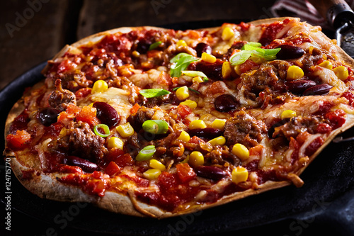 Delicious traditional Tex-Mex tortilla pizza