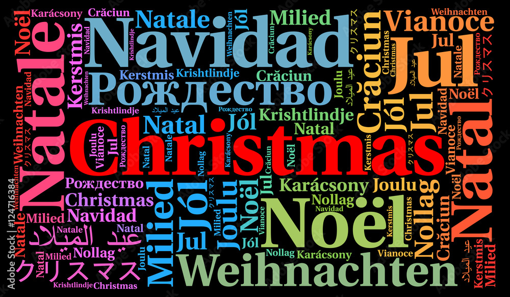 Christmas in different languages word cloud 