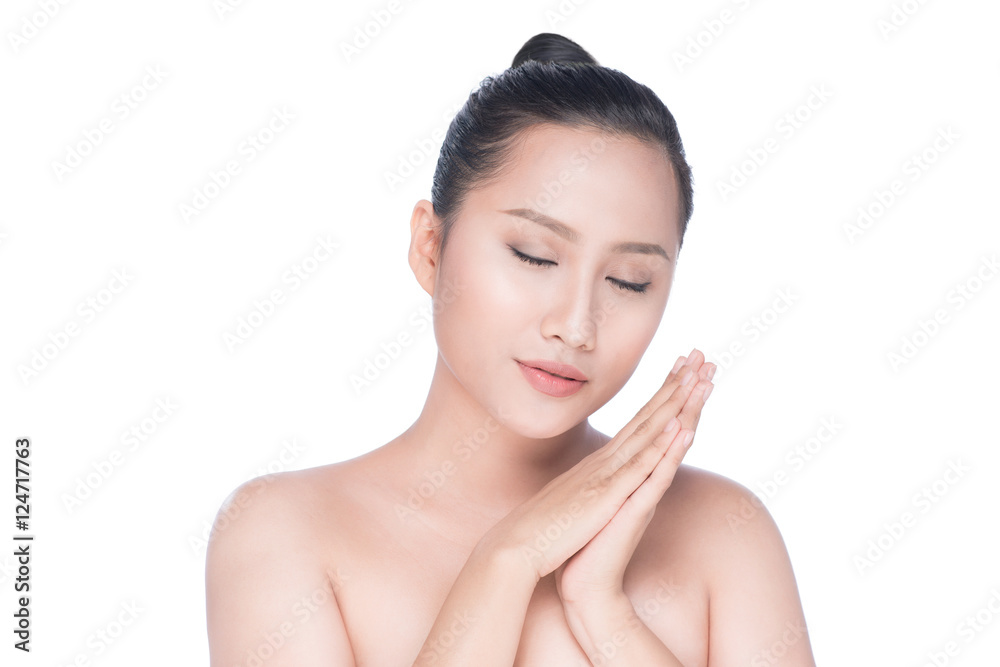 Young asian woman's beauty. Portrait of girl over white backgrou