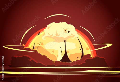 Nuclear Bomb Explosion Retro Cartoon Poster 