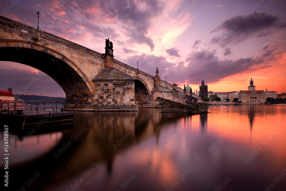 Charles Bridge during sunrise, Prague, Czech republic