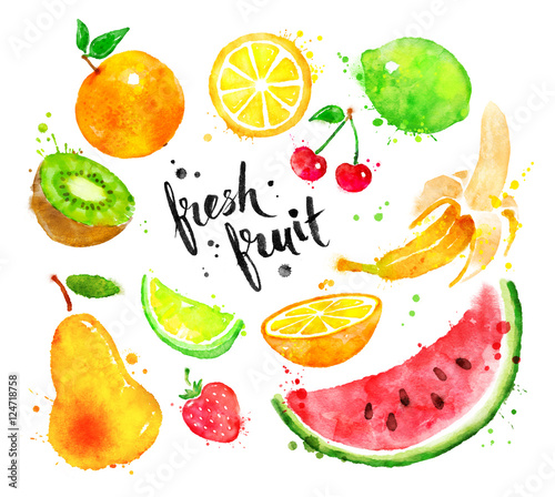 Watercolor set of fruit