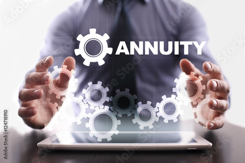 Businessman is using tablet pc and selecting annuity