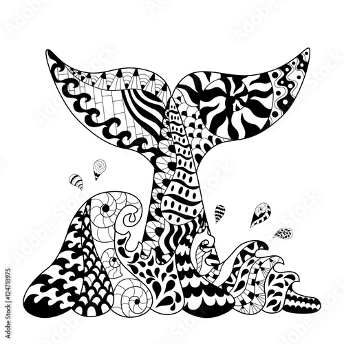 Hand drawn zentangle waves and whale tail1