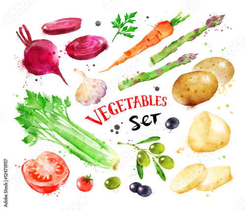Watercolor colorful set of vegetables