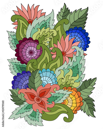 Magic  pattern with abstract flowers and leaves.