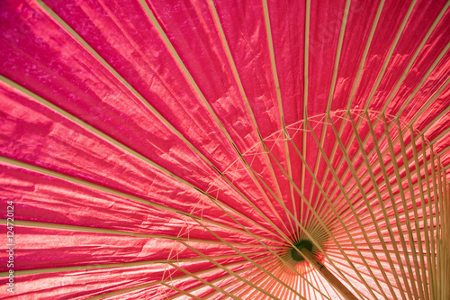  Close up of traditional Japanese red umbrella.