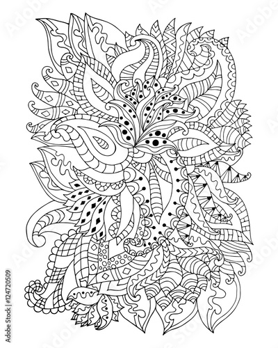 Hand drawn zentangle flowers and leaves