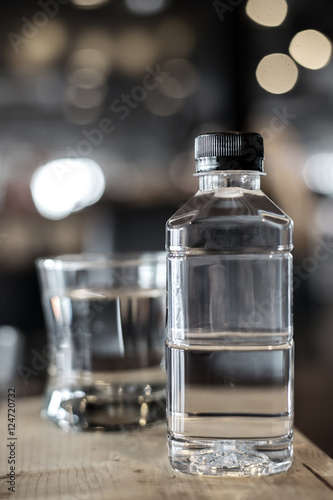 Bottle of water with glass