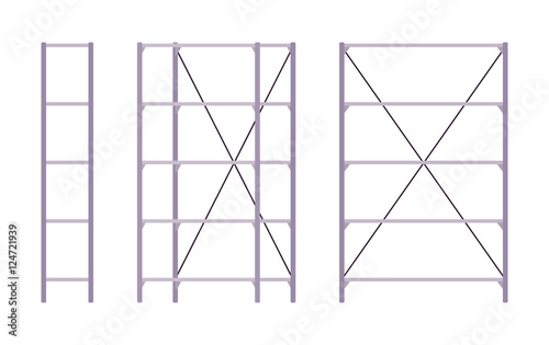 Set of metal silver standing rack shown from different positions. Cartoon vector flat-style illustration