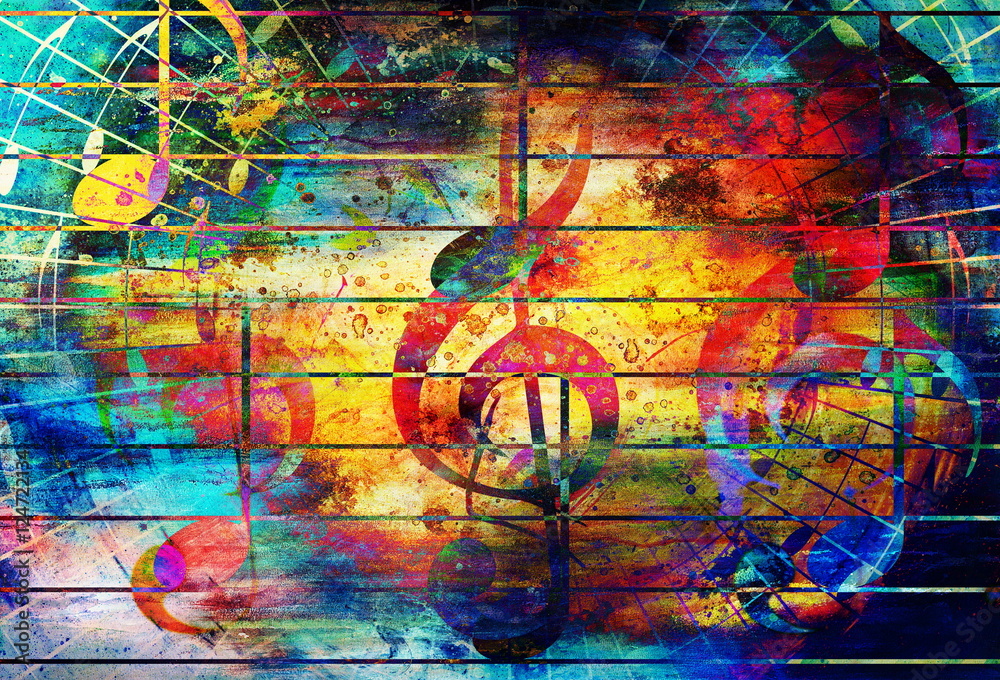 Obraz premium beautiful abstract colorful collage with music notes and the violin clef.