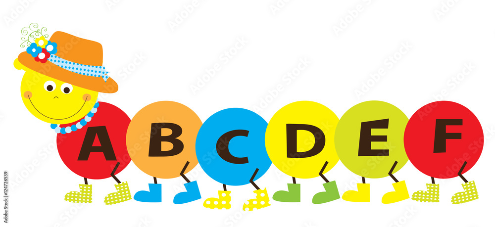 smiling caterpiillar with letters ABCDEF / vectors for childen