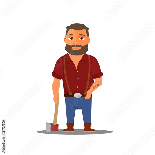 Cartoon lumberjack character with axe. Vector