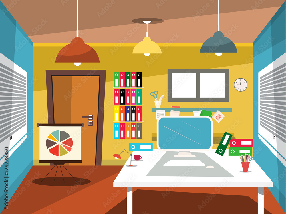 Fototapeta premium Empty Office Room. Vector Studying Room Cartoon.