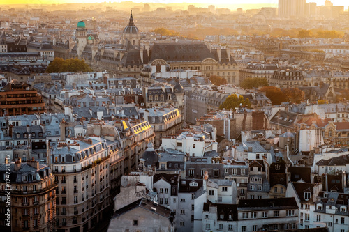 Vintage Paris France shot from Notre-Dame Cathedral with Sorbonne University in the background. Autumn shot.