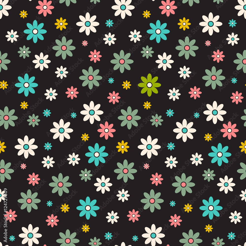 Seamless Pattern. Dark Vector Background - Retro Flowers. Seamless Pattern. Dark Vector Background - Retro Flowers.