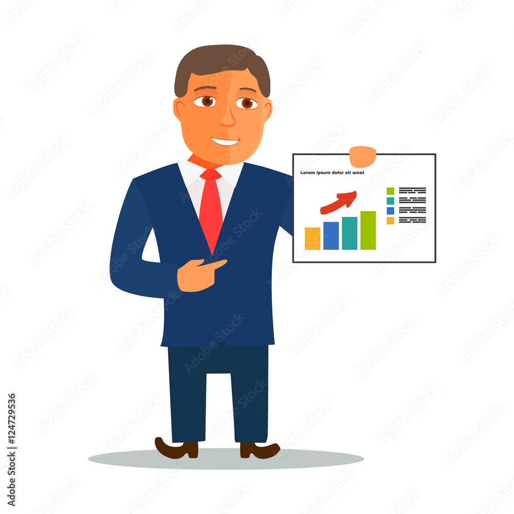 Businessman Cartoon Character in Blue Suit. Vector