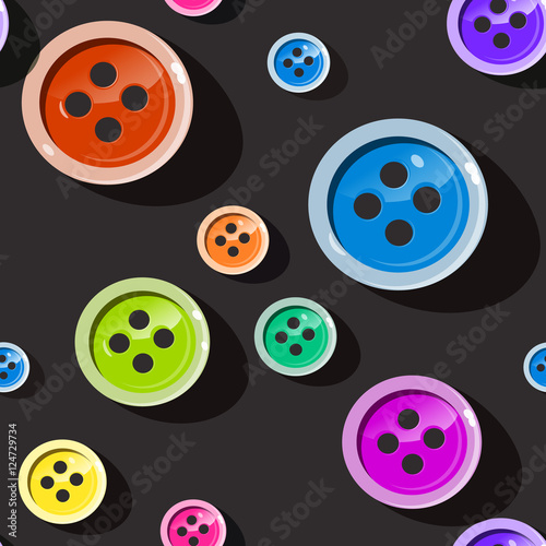 Seamless Buttons. Colorful Button Pattern on Dark Background. Suitable for Web Designs or Cover Prints.