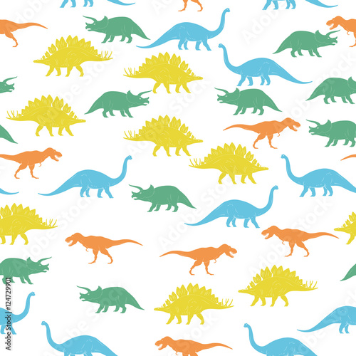 Colorful Dinosaurus Seamles Pattern Background. Vector
