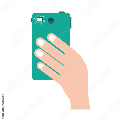 Wallpaper Mural human hand taking a photo with camera of smartphone portable device. vector illustration Torontodigital.ca