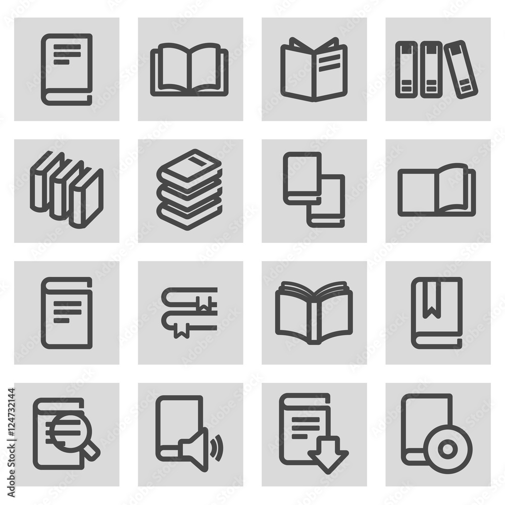 Vector black line book icons set Vector black line book icons set