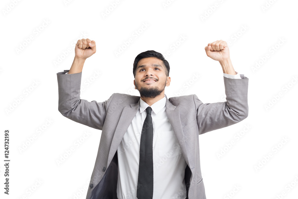 Happy yong businessman with some success story Happy yong businessman with some success story