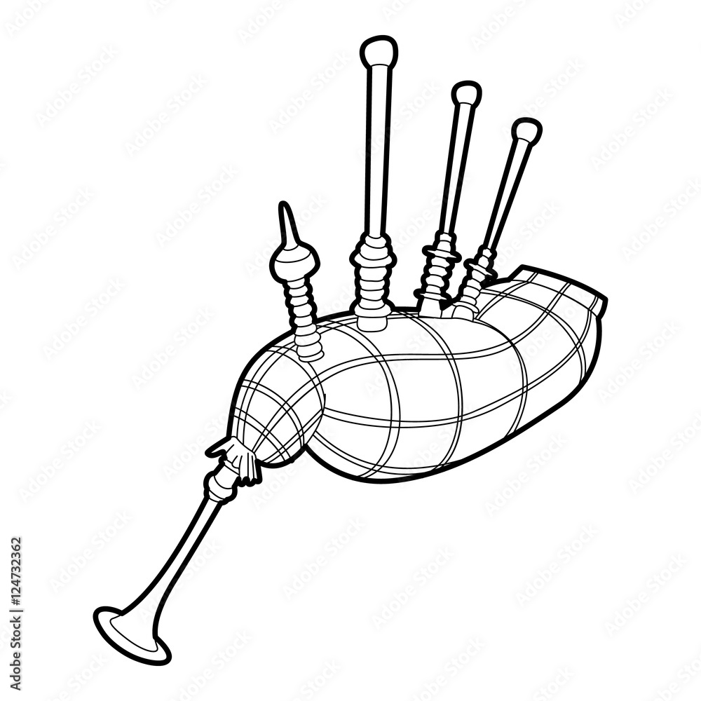 Bagpipe icon. Outline isometric illustration of bagpipe vector icon for