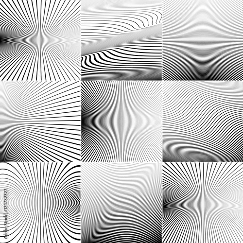 Simple black and white, wavy lines background set.