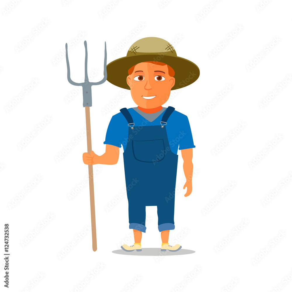 Cartoon Farmer Character with pitchfork. Vector Cartoon Farmer Character with pitchfork. Vector