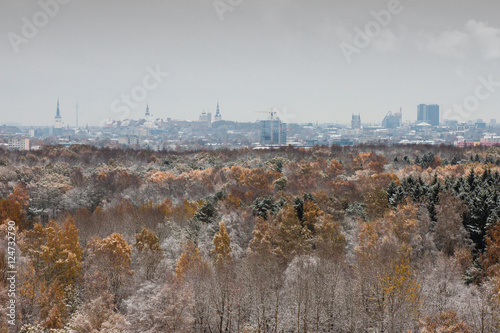 Autumn and first snow in Tallinn, Estonia