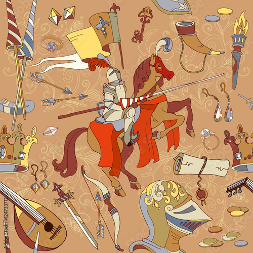 Medieval seamless pattern  knight on horse
