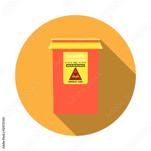 Biohazard - vector isolated icon of red sharps container with shadow on the yellow background.