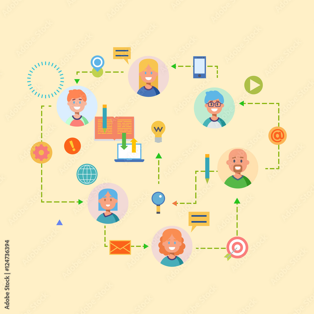 Flat design banner for workflow web page, business process, project management, teamwork, organization. Vector Flat design banner for workflow web page, business process, project management, teamwork, organization. Vector