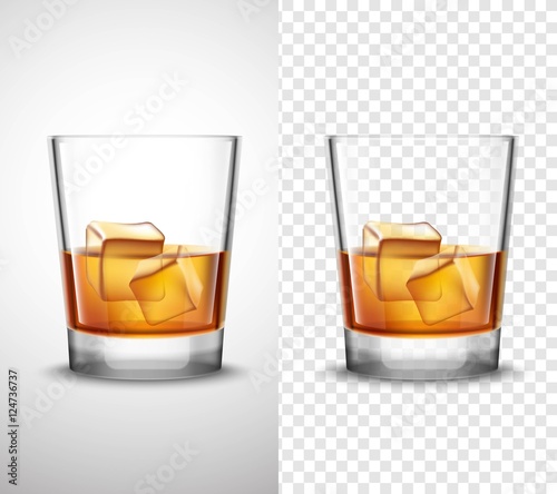 Whisky Shots Glassware Realistic Transparent Banners 