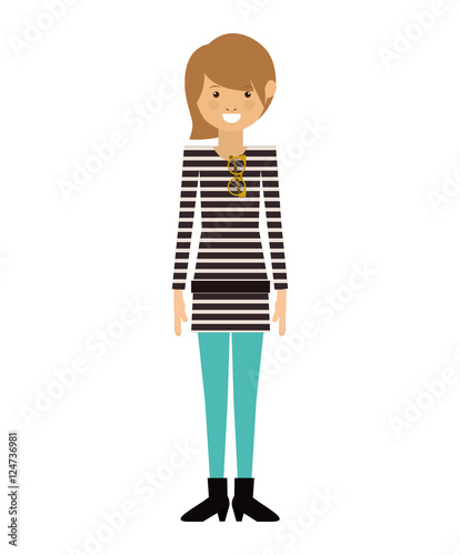 avatar woman smiling with casual clothes over white background. hipster style design. vector illustration