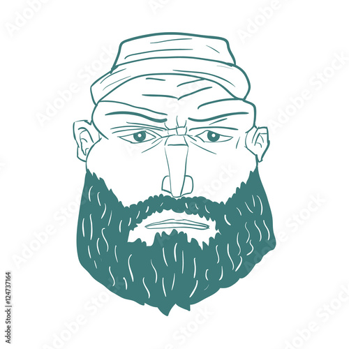 Cartoon Brutal Man Face with Beard. Vector