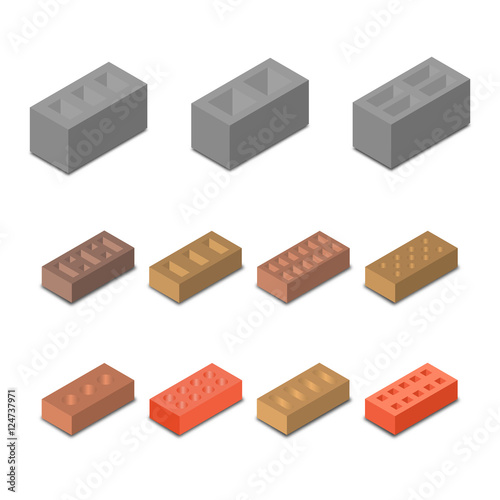 Set isometric icon construction materials, vector illustration.