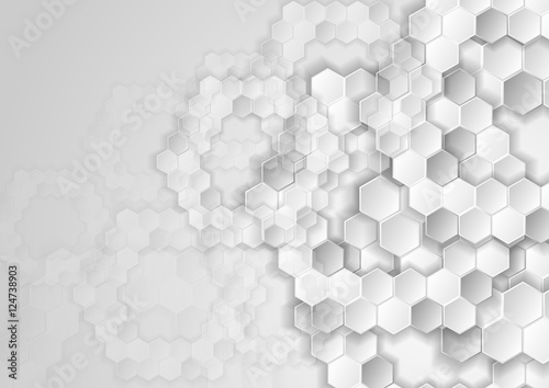 Light grey tech background with hexagons © saicle