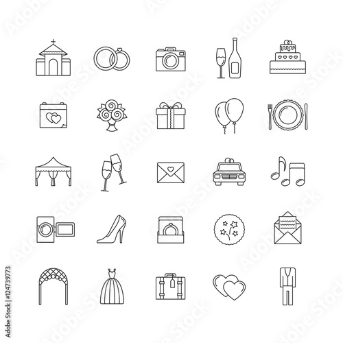 Wedding vector line icons set. Outline icons.