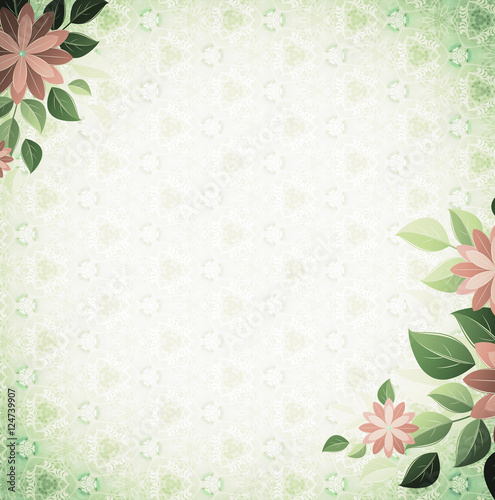 Vintage vignette with floral angles green