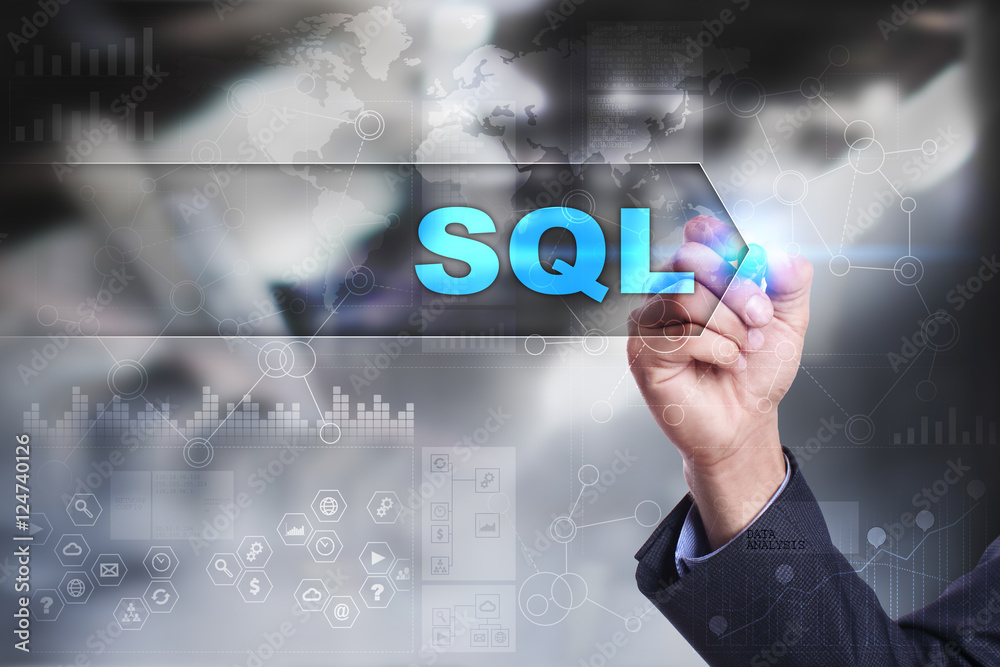 Business is drawing on virtual screen. sql concept. Business is drawing on virtual screen. sql concept.