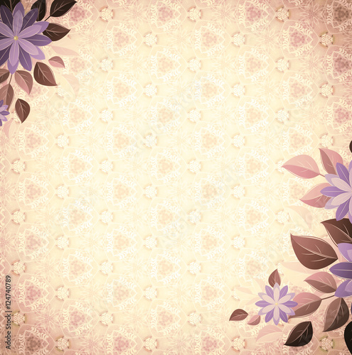 Vintage vignette with floral corners, beige