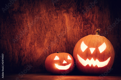 Halloween pumpkins glowing, jack-o-lantern