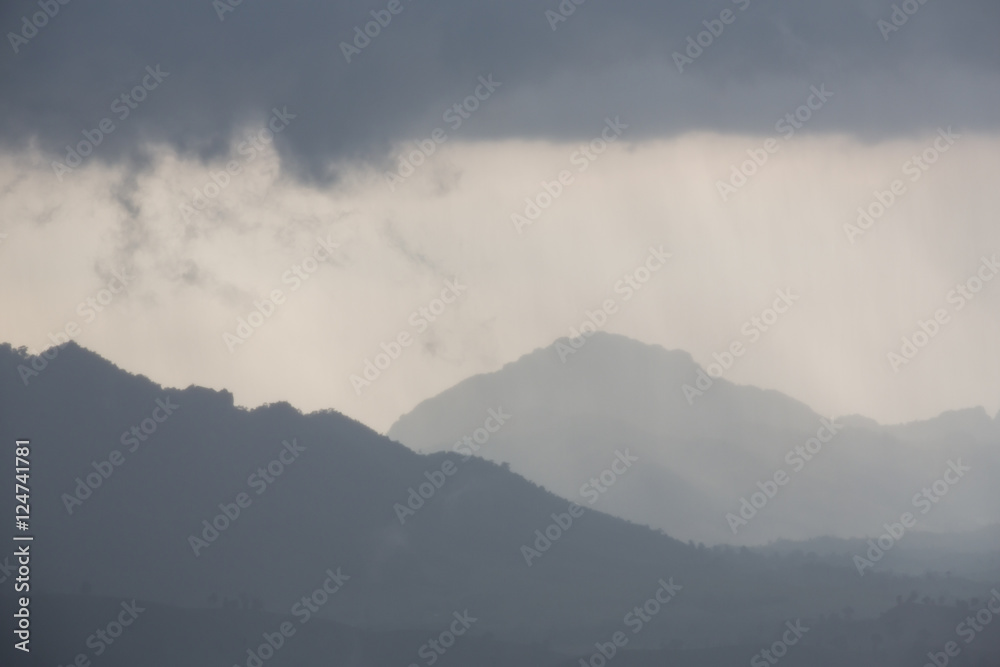 Mountain with rain storm, Mae Sot, Tak, Thailand