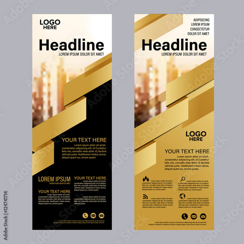 Gold Roll up layout template. flag flyer business banner backdrop design. vector illustration background