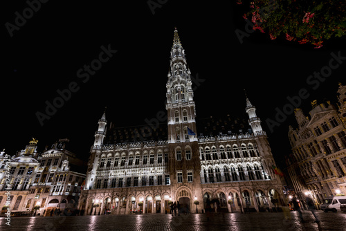 Night view of the Grand Place in Brussels. Belgium