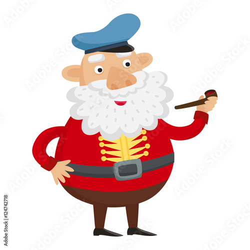 Sea captain with tobacco pipe on a white background. Vector illu