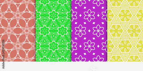 seamless floral geometric patterns set. Texture for holiday cards, Valentines day, wedding