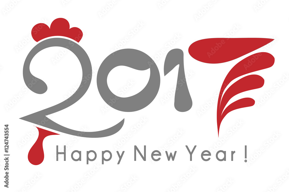 2017 Happy New Year rooster illustration concept white background abstract drawing text number for cards 2017 Happy New Year rooster illustration concept white background abstract drawing text number for cards